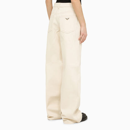 Prada Ivory Canvas Wide Trousers Women