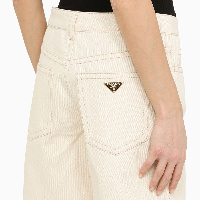 Prada Ivory Canvas Wide Trousers Women