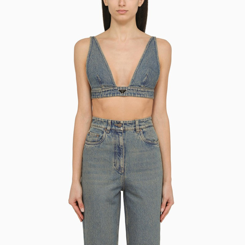 Prada Blue Denim Bralette Top Women