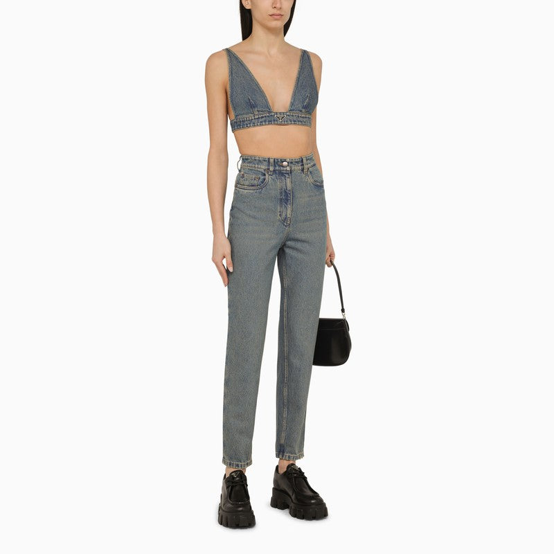 Prada Blue Denim Bralette Top Women