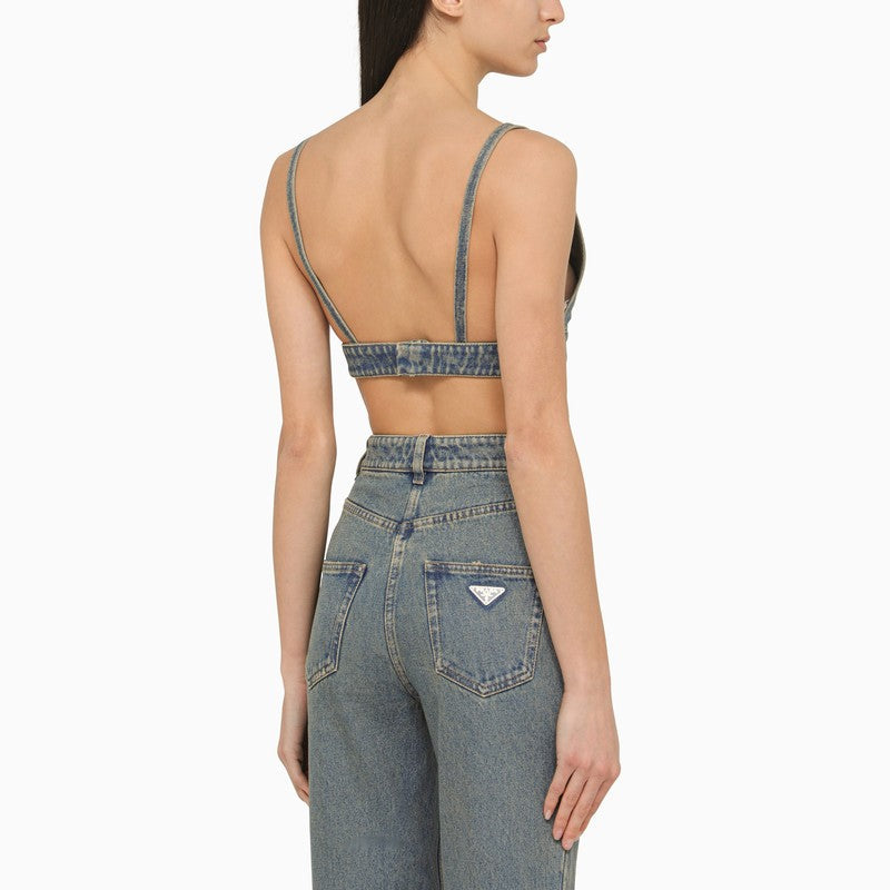 Prada Blue Denim Bralette Top Women