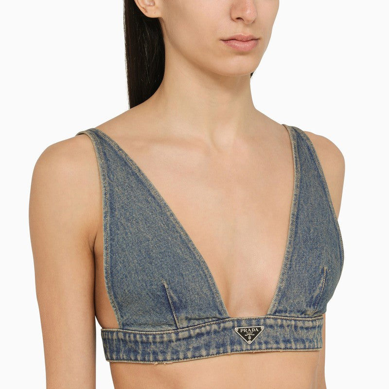 Prada Blue Denim Bralette Top Women