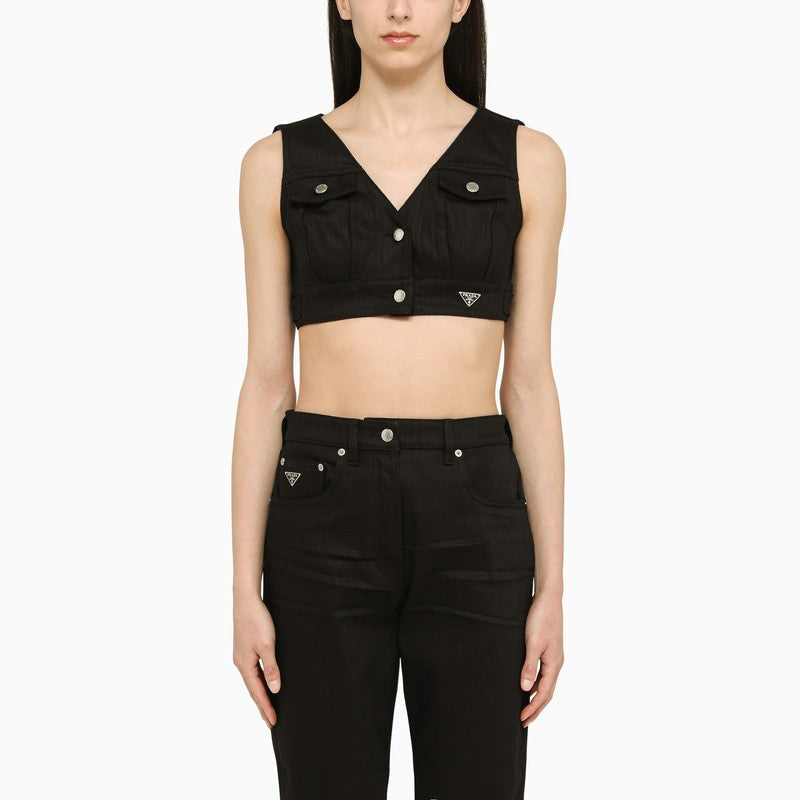 Prada Black Cotton Cropped Top Women