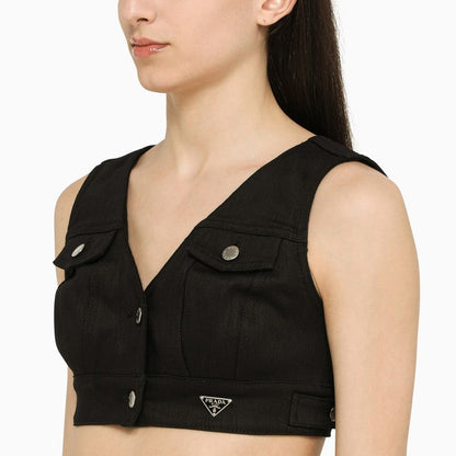 Prada Black Cotton Cropped Top Women