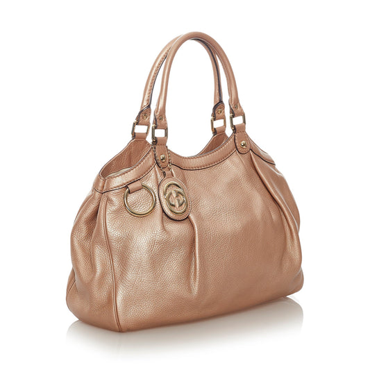 Beige Gucci Sukey Leather Tote Bag