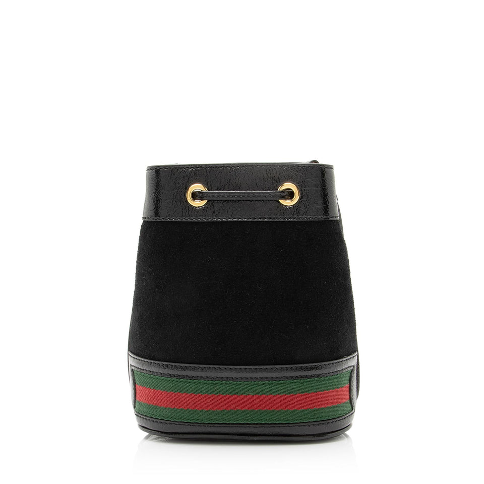 Gucci Suede Patent Leather Ophidia Mini Bucket Bag (SHF-23883)