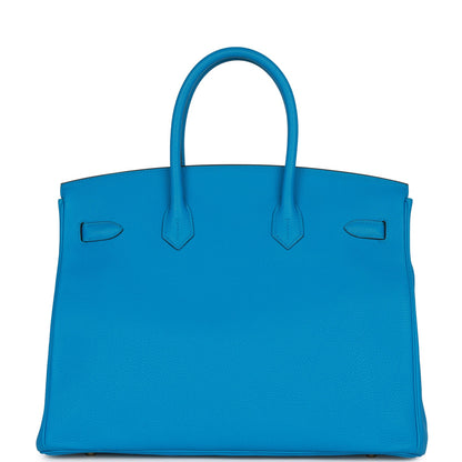 Top Quality Hermes Birkin 35 Bleu Zanzibar Togo Gold Hardware