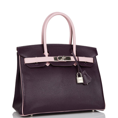 Top Quality Hermes Special Order (HSS) Birkin 30 Raisin and Rose Sakura Chevre Palladium Hardware