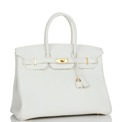 Top Quality Hermes Birkin 35 White Clemence Gold Hardware