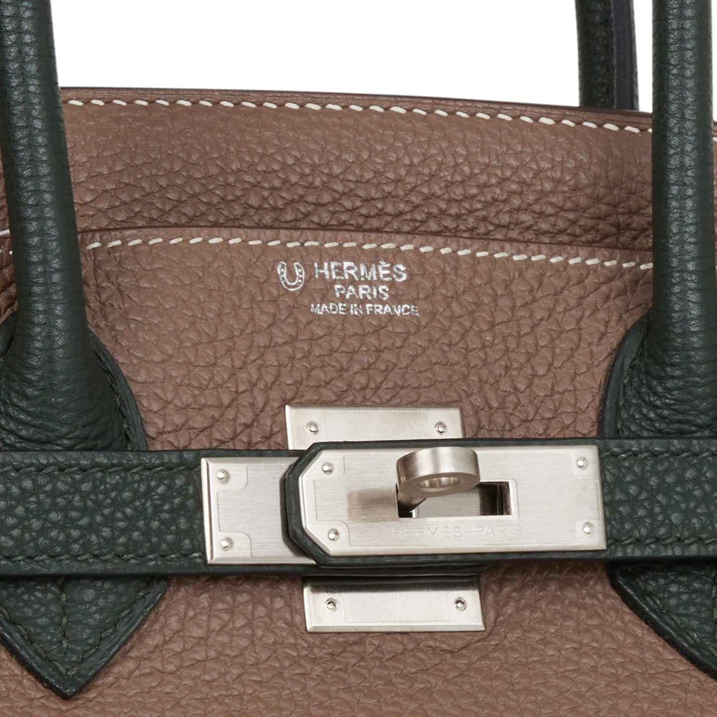 Top Quality Hermes Special Order (HSS) Birkin 30 Etoupe and Vert Fonce Togo Brushed Palladium Hardware