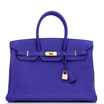 Top Quality Hermes Special Order (HSS) Birkin 35 Bleu Electric Verso Clemence Gold Hardware