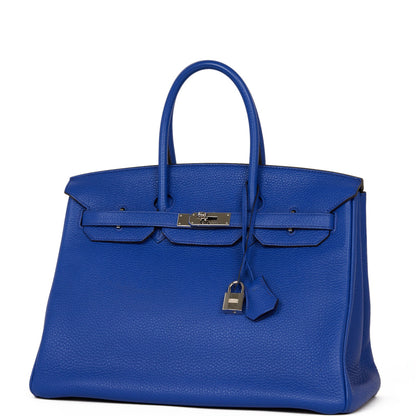 Top Quality Hermes Birkin 35 Bleu Electric Togo Palladium Hardware