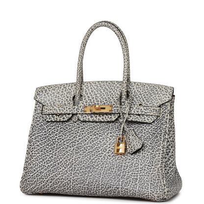 Vintage Hermes Birkin 30 White Dalmatian Buffalo Gold Hardware