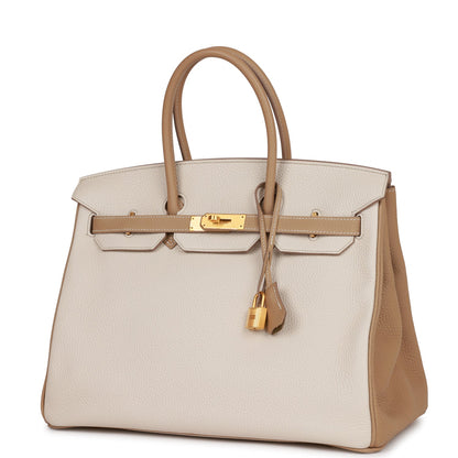 Top Quality Hermes Special Order (HSS) Birkin 35 Craie and Trench Clemence Brushed Gold Hardware