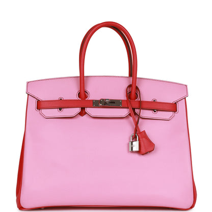 Top Quality Hermes Special Order (HSS) Birkin 35 Bubblegum and Bougainvillea Epsom Palladium Hardware