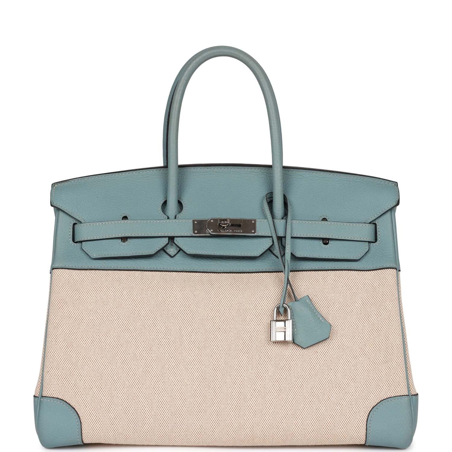 Top Quality Hermes Birkin 35 Toile H and Ciel Clemence Palladium Hardware