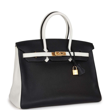 Top Quality Hermes Special Order (HSS) Birkin 35 Black and White Clemence Gold Hardware