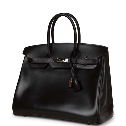 Top Quality Hermes Special Order (HSS) Birkin 35 Black Box Verso Palladium Hardware