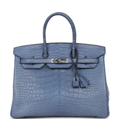 Top Quality Hermes Birkin 35 Bleu Brighton Matte Alligator Palladium Hardware