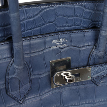 Top Quality Hermes Birkin 35 Bleu Brighton Matte Alligator Palladium Hardware