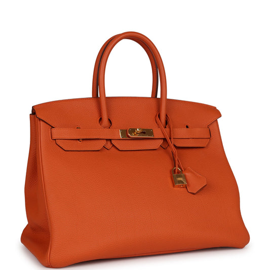 Top Quality Hermes Birkin 35 Orange H Clemence Gold Hardware