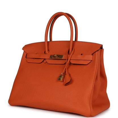 Top Quality Hermes Birkin 35 Orange H Clemence Gold Hardware