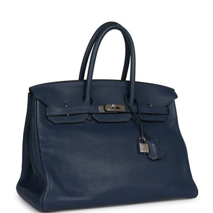 Top Quality Hermes Birkin 35 Bleu De Prusse Clemence Palladium Hardware