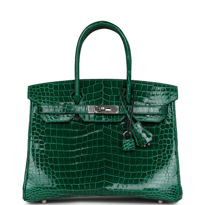 Top Quality Hermes Birkin 30 Emerald Shiny Niloticus Crocodile Palladium Hardware