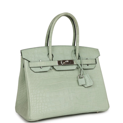 Top Quality Hermes Birkin 30 Vert D'Eau Matte Alligator Palladium Hardware