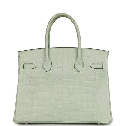 Top Quality Hermes Birkin 30 Vert D'Eau Matte Alligator Palladium Hardware