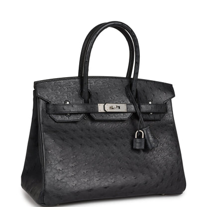 Top Quality Hermes Special Order (HSS) Birkin 30 Black Verso Ostrich Brushed Palladium Hardware