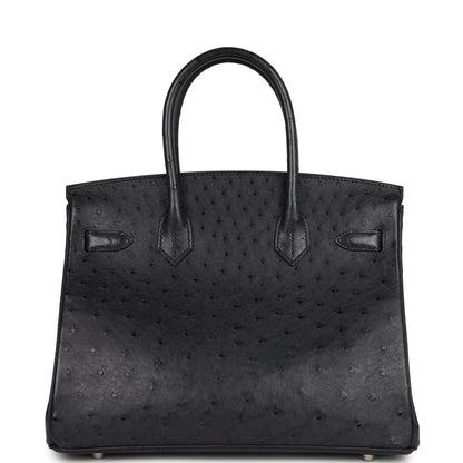 Top Quality Hermes Special Order (HSS) Birkin 30 Black Verso Ostrich Brushed Palladium Hardware