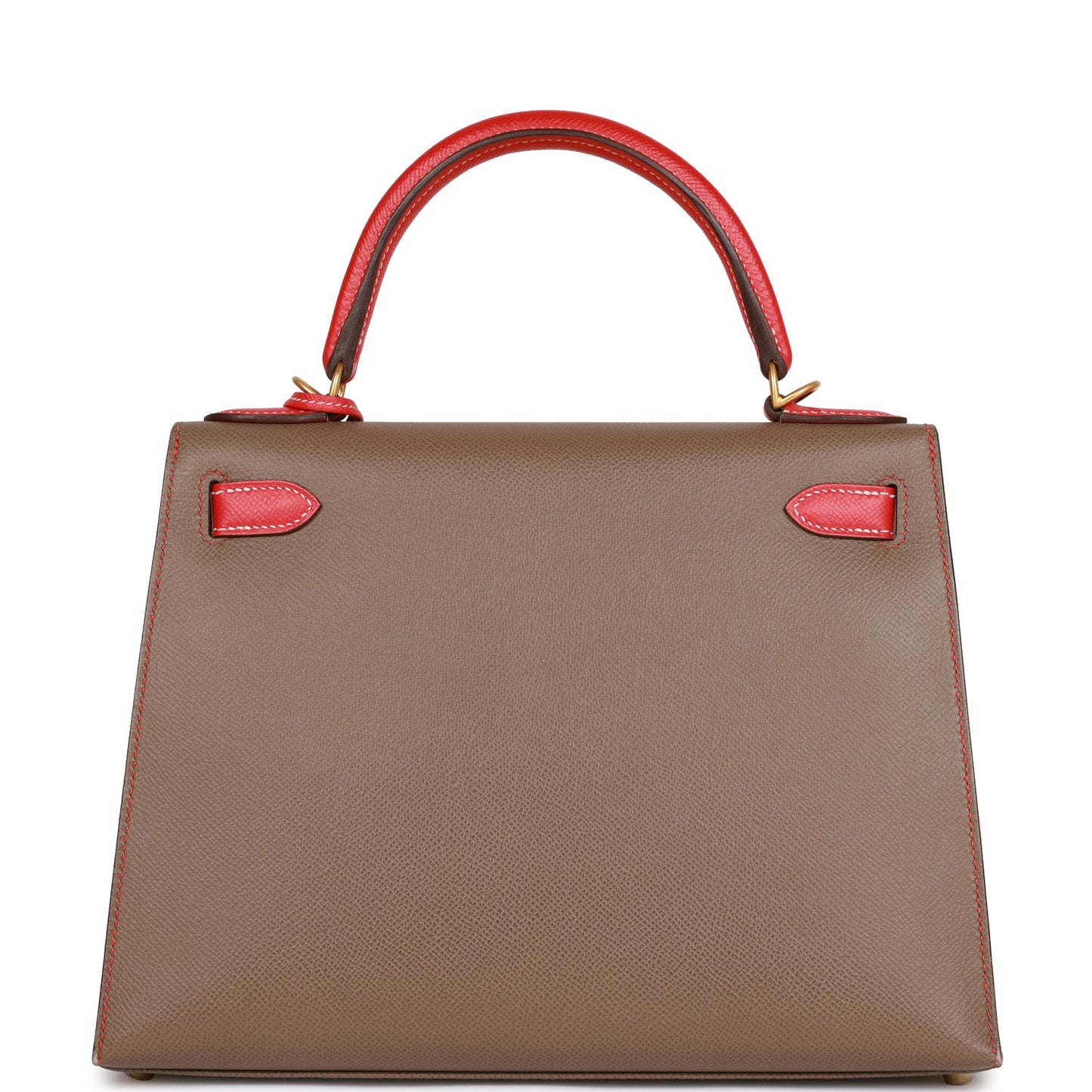 Top Quality Hermes Special Order (HSS) Kelly Sellier 28 Etoupe and Rouge Tomate Epsom Brushed Gold Hardware