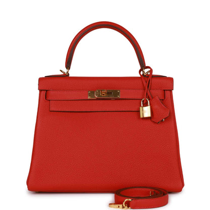 Top Quality Hermes Kelly Retourne 28 Rouge Casaque Togo Gold Hardware