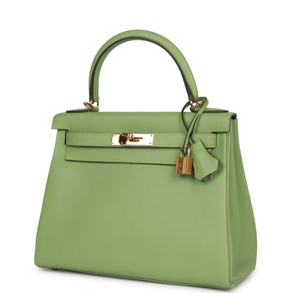 Top Quality Hermes Kelly Retourne 28 Vert Criquet Evercolor Gold Hardware