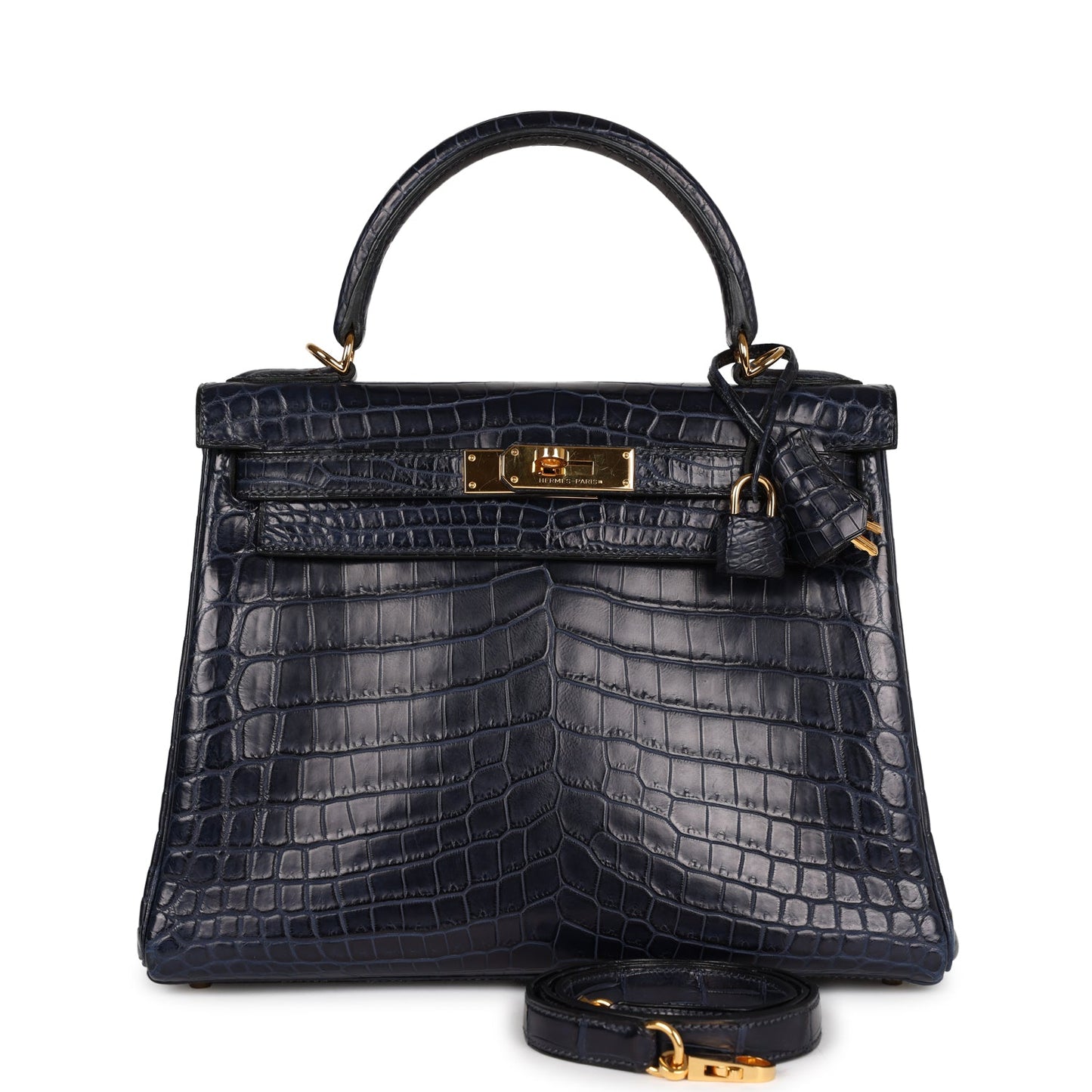 Top Quality Hermes Kelly Retourne 28 Bleu Indigo Matte Niloticus Crocodile Gold Hardware