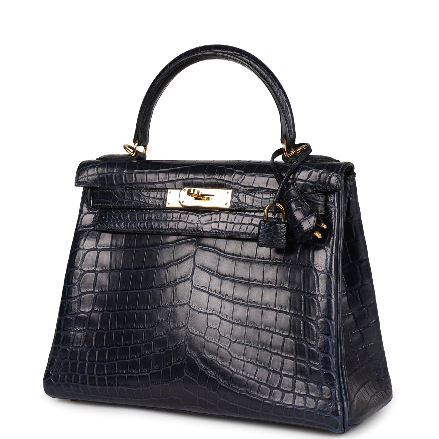 Top Quality Hermes Kelly Retourne 28 Bleu Indigo Matte Niloticus Crocodile Gold Hardware