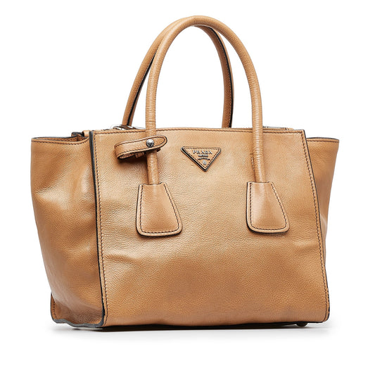 Tan Prada City Calf Double Zip Tote