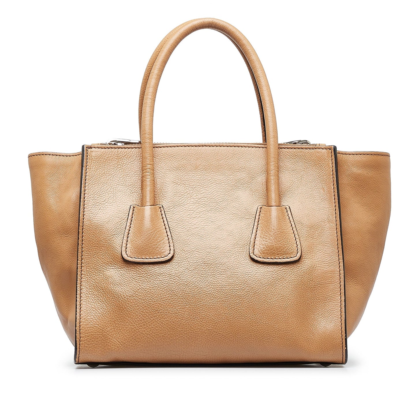 Tan Prada City Calf Double Zip Tote