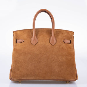 Hermes Birkin 25 Grizzly Gold Veau Doblis Suede and Gold Swift with Gold Hardware