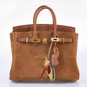 Hermes Birkin 25 Grizzly Gold Veau Doblis Suede and Gold Swift with Gold Hardware