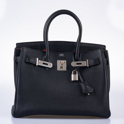 Hermes Birkin 30 Black Togo and Orange H Palladium Hardware