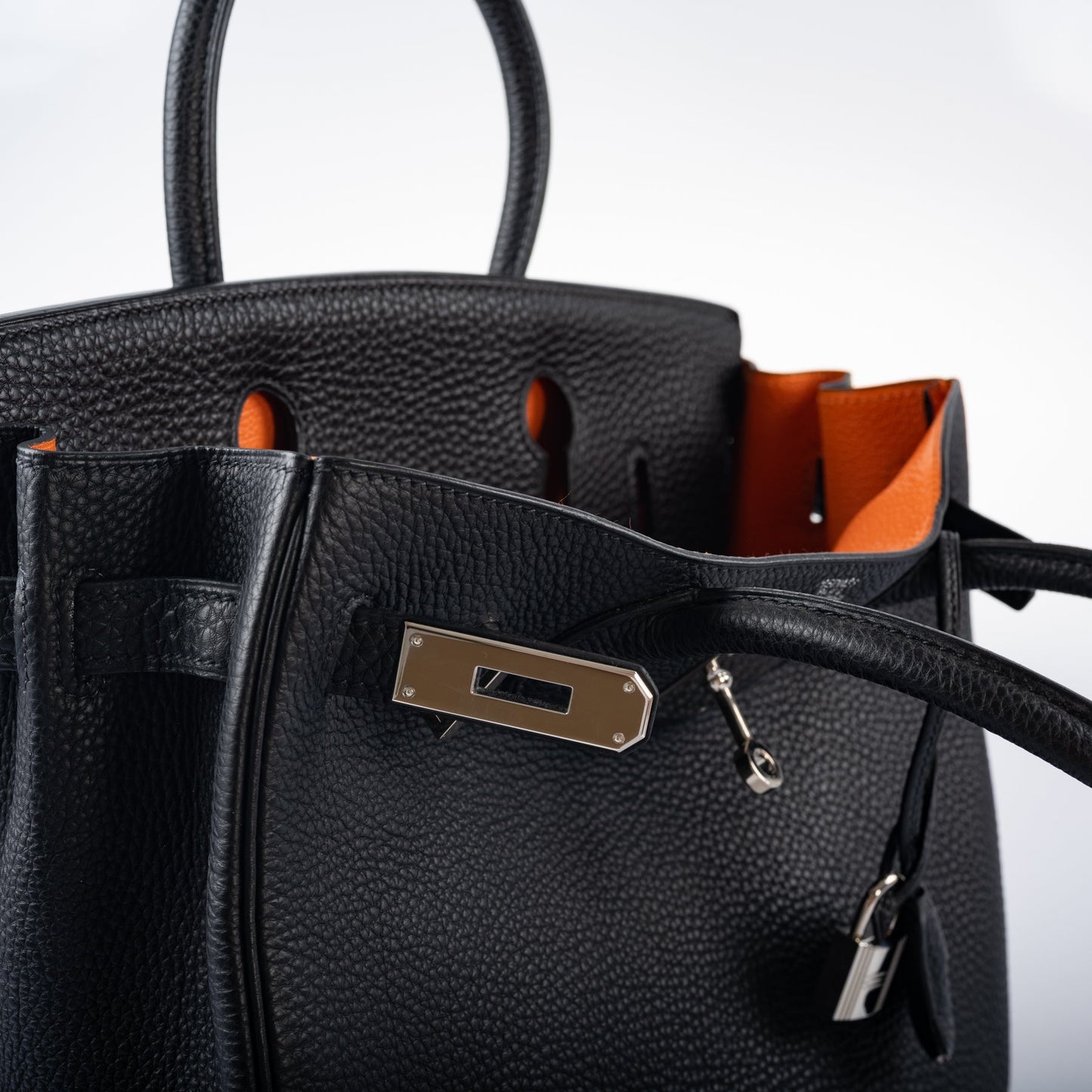 Hermes Birkin 30 Black Togo and Orange H Palladium Hardware