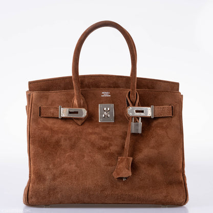 Hermes Birkin 30 Fauve Doblis Suede Palladium Hardware - 2008, L Square