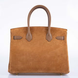 Hermes Birkin 30 Grizzly Chamois Veau Doblis Suede and Alezan Swift with Gold Hardware