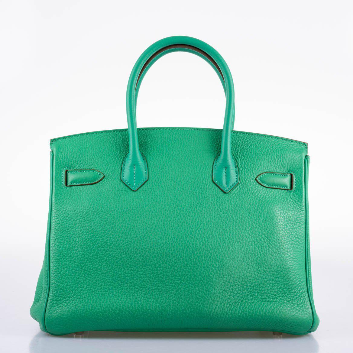 Hermes Birkin 30 Menthe Clemence with Palladium Hardware - 2012, P Square