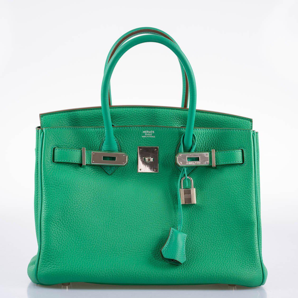 Hermes Birkin 30 Menthe Clemence with Palladium Hardware - 2012, P Square