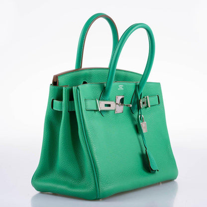 Hermes Birkin 30 Menthe Clemence with Palladium Hardware - 2012, P Square