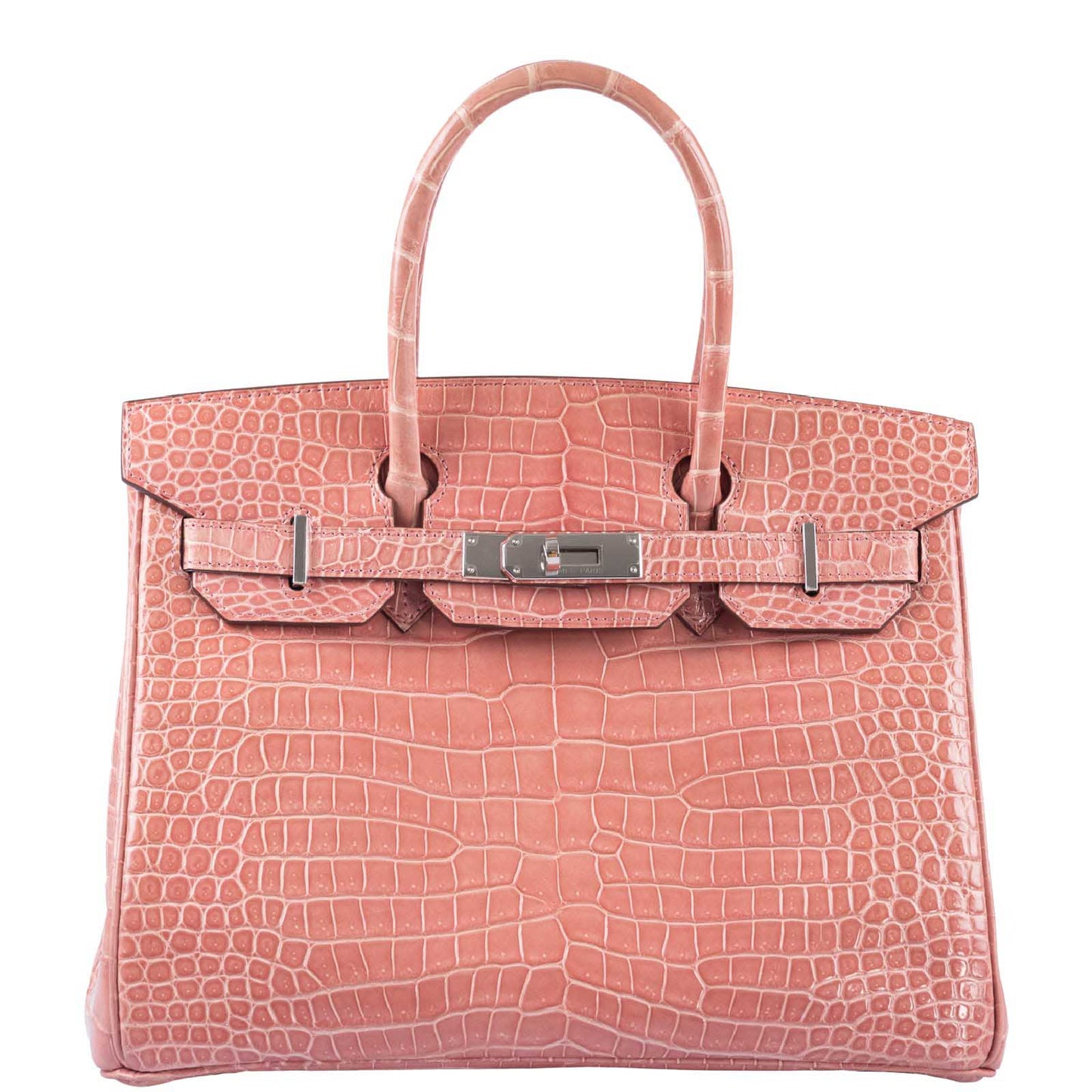 Hermes Birkin 30 Rose Indiennes Shiny Porosus Crocodile Palladium Hardware