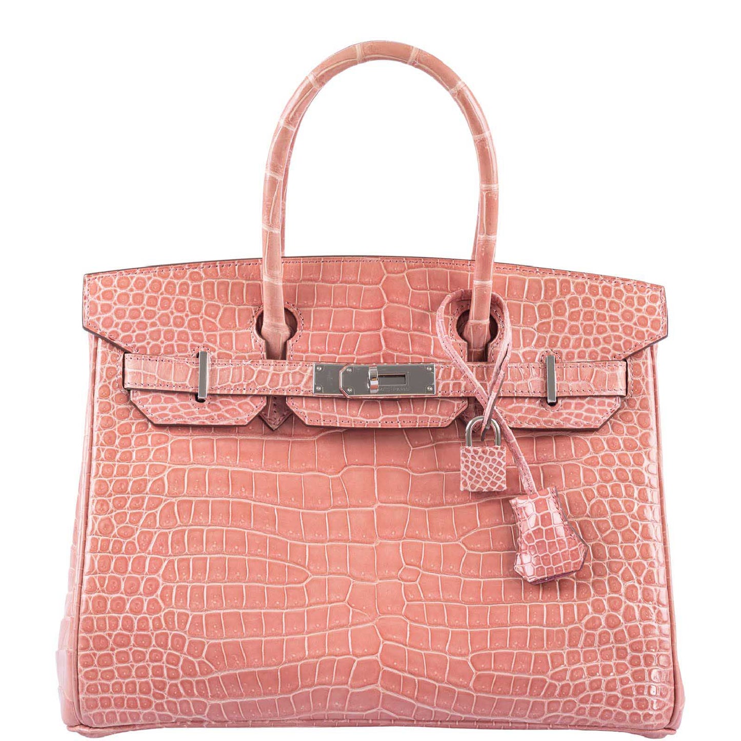 Hermes Birkin 30 Rose Indiennes Shiny Porosus Crocodile Palladium Hardware